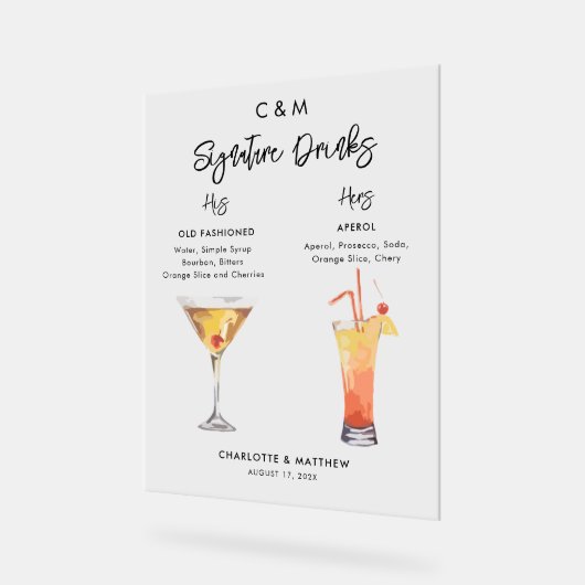 Moderne handtekening Drink zijn en haar bruiloft Acryl Bord (Hoek)