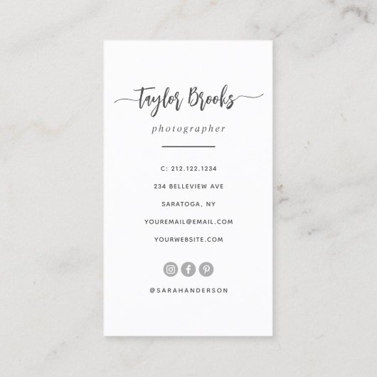 Moderne handtekening Elegant Script-fotograaf Visitekaartje (Achterkant)