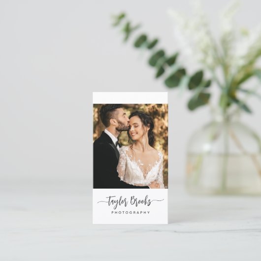 Moderne handtekening Elegant Script-fotograaf Visitekaartje (Staand voorkant)