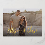 Moderne handtekening | Enige Foto slaat de datum o Folie Uitnodiging (Voorkant)