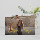 Moderne handtekening | Enige Foto slaat de datum o Folie Uitnodiging (Staand Voorkant)