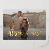 Moderne handtekening | Enige Foto slaat de datum o Folie Uitnodiging (Voorkant)