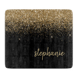 Moderne handtekening goud glitters zwart snijplank