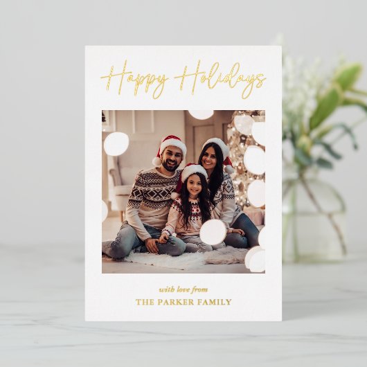 Moderne handtekening | Gouden folie Script Multi F Folie Feestdagenkaart (Staand Voorkant)