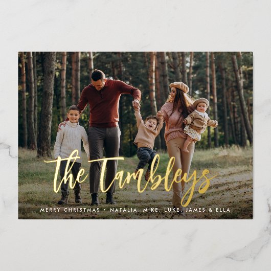 Moderne handtekening | Horizontale foto Folie Feestdagenkaart (Voorkant)