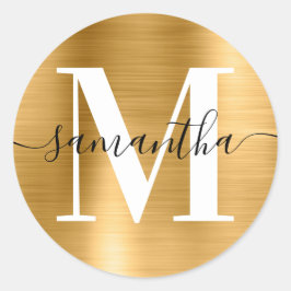 Moderne handtekening Monogram Gold Foil Ronde Sticker