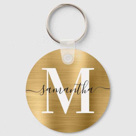 Moderne handtekening Monogram Gold Foil Sleutelhanger (Voorkant)