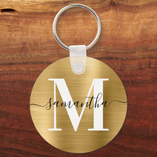 Moderne handtekening Monogram Gold Foil Sleutelhanger (Voorkant)