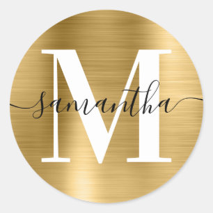 Moderne handtekening monogram goud folie ronde sticker