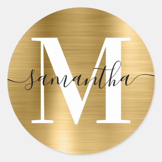 Moderne handtekening monogram goud folie ronde sticker (Voorkant)