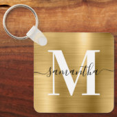Moderne handtekening monogram goud folie sleutelhanger (Voorkant)