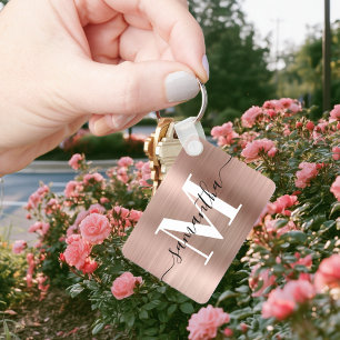 Moderne handtekening monogram roze goud folie rech sleutelhanger