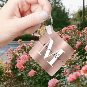 Moderne handtekening monogram roze goud folie sleutelhanger