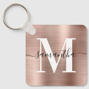 Moderne handtekening monogram roze goud folie sleutelhanger
