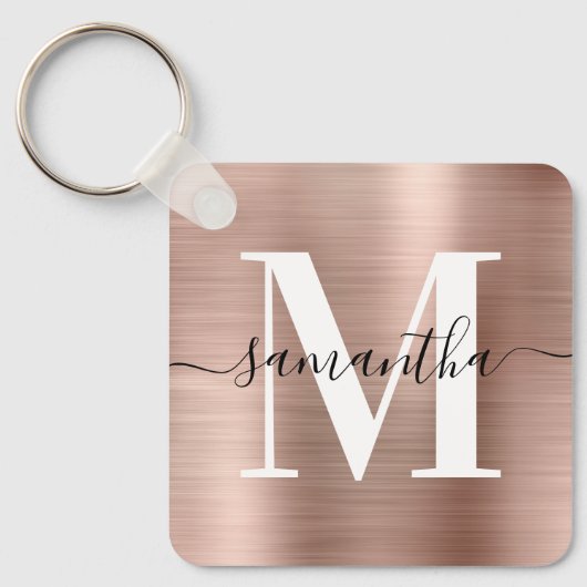 Moderne handtekening monogram roze goud folie sleutelhanger (Voorkant)