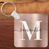 Moderne handtekening monogram roze goud folie sleutelhanger (Voorkant)