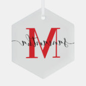 Moderne handtekening rode monogram glas ornament (Achterkant)