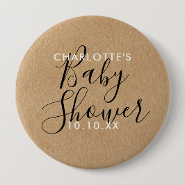 Moderne handtekening script baby shower rustiek kr ronde button 4,0 cm
