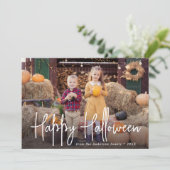 Moderne handtekening script Fijne Halloween-foto Feestdagenkaart (Staand voorkant)