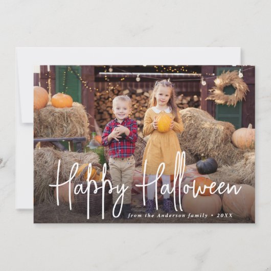 Moderne handtekening script Happy Halloween Foto Feestdagenkaart (Voorkant)