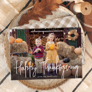 Moderne handtekening script Happy Thanksgiving Fot Feestdagenkaart