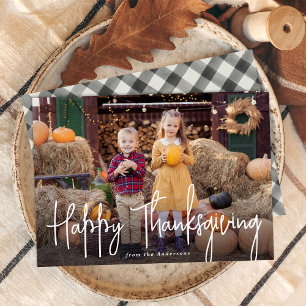 Moderne handtekening script Happy Thanksgiving fot Feestdagenkaart