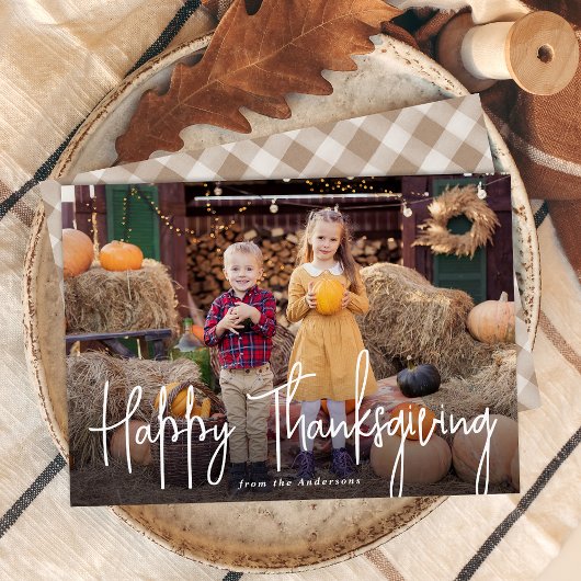 Moderne handtekening script Happy Thanksgiving Fot Feestdagenkaart
