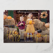 Moderne handtekening script Happy Thanksgiving Fot Folie Feestdagenkaart (Voorkant)