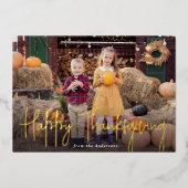 Moderne handtekening script Happy Thanksgiving Fot Folie Feestdagenkaart (Voorkant)