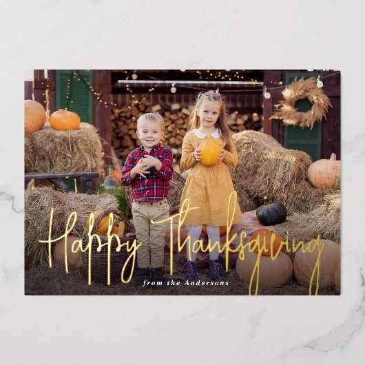 Moderne handtekening script Happy Thanksgiving Fot Folie Feestdagenkaart (Voorkant)