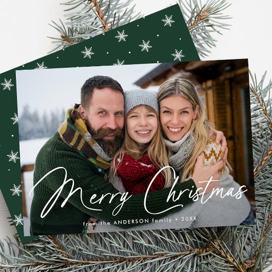 Moderne handtekening script Kerst Groen Foto Feestdagenkaart