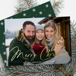 Moderne handtekening script kerst groene foto folie feestdagenkaart