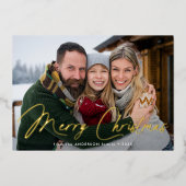 Moderne handtekening script kerst groene foto folie feestdagenkaart (Voorkant)