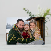 Moderne handtekening script kerst groene foto folie feestdagenkaart (Staand Voorkant)