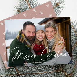 Moderne handtekening script kerst stoffige roos fo feestdagenkaart