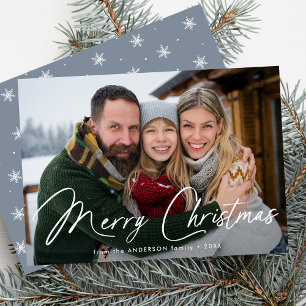 Moderne handtekening script Kerstmis Ijsblauw Foto Feestdagenkaart