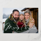 Moderne handtekening script Kerstmis Navy Foto Folie Feestdagenkaart (Voorkant)