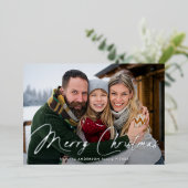 Moderne handtekening script Kerstmis Navy Foto Folie Feestdagenkaart (Staand Voorkant)