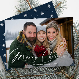 Moderne handtekening script Kerstmis Navy Foto Folie Feestdagenkaart
