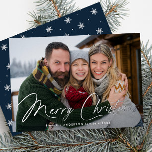 Moderne handtekening script Kerstmis Navy Foto Folie Feestdagenkaart