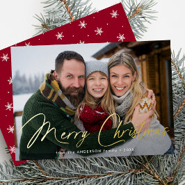Moderne handtekening script Kerstmis Rood Foto Folie Feestdagenkaart