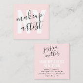 Moderne handtekening script licht roze make-up art vierkante visitekaartje (Voorkant / Achterkant)
