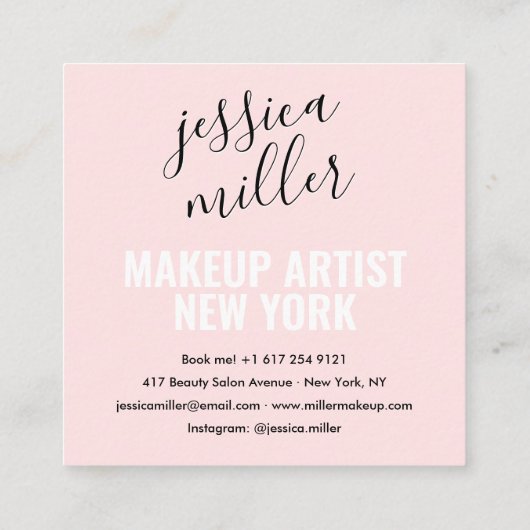Moderne handtekening script licht roze make-up art vierkante visitekaartje (Achterkant)