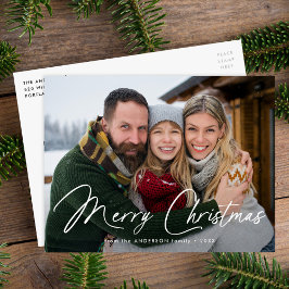 Moderne handtekening script Prettig Kerstmis foto Feestdagenkaart