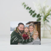 Moderne handtekening script Prettig Kerstmis foto Feestdagenkaart (Staand voorkant)