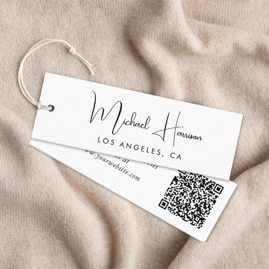 Moderne handtekening script QR-code hanglabel Mini Visitekaartje