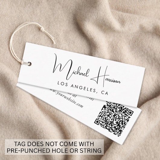 Moderne handtekening script QR-code hanglabel Mini Visitekaartje