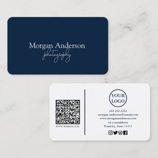 Moderne handtekening Script QR-code sociaal Visitekaartje (Voorkant / Achterkant)