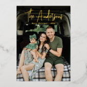 Moderne handtekening script roomkleurig en olijfgr folie feestdagenkaart (Voorkant)