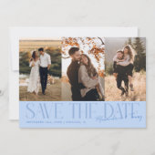 Moderne handtekening van het paar in Icy Blue met Save The Date (Voorkant)